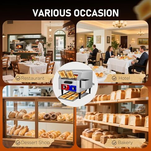 Commercial Conveyor Toaster w/ 2 Slice Wide Slot, 300 Slice/hour Commercial Toaster w/ 10.1’’ Wide and 3‘’ Opening, Industrial Kitchen Cooking bagel w/Stainless Steel and Heavy Duty in Kuwait
