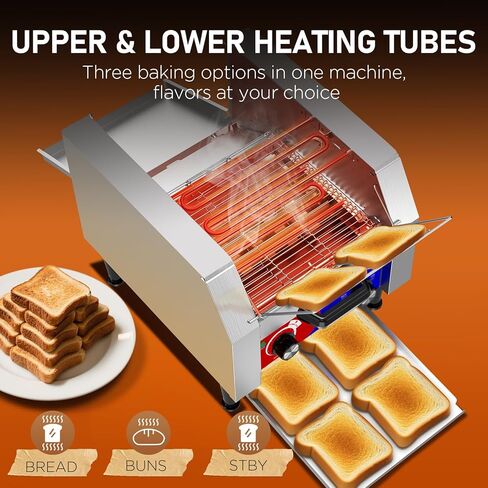 Commercial Conveyor Toaster w/ 2 Slice Wide Slot, 300 Slice/hour Commercial Toaster w/ 10.1’’ Wide and 3‘’ Opening, Industrial Kitchen Cooking bagel w/Stainless Steel and Heavy Duty in Kuwait