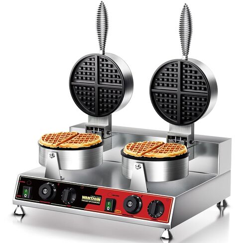 WantJoin Commercial Waffle Maker – Double-Head 360° Heating Waffle Irons, 122°F–482°F, Easy Operation, Non-Stick Plates & Stainless Steel Body, Ideal for Dessert Shops, Catering, 2500W in Saudi Arabia