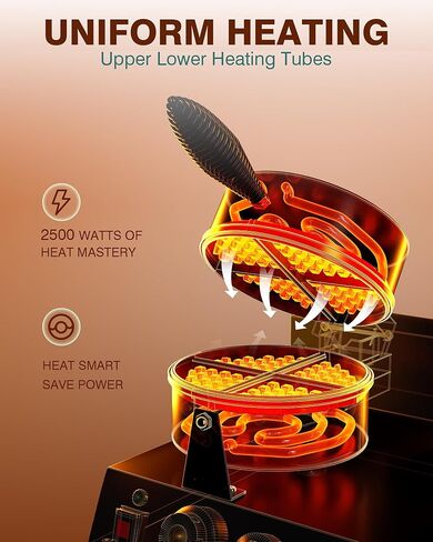 WantJoin Commercial Waffle Maker – Double-Head 360° Heating Waffle Irons, 122°F–482°F, Easy Operation, Non-Stick Plates & Stainless Steel Body, Ideal for Dessert Shops, Catering, 2500W in Saudi Arabia