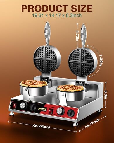 WantJoin Commercial Waffle Maker – Double-Head 360° Heating Waffle Irons, 122°F–482°F, Easy Operation, Non-Stick Plates & Stainless Steel Body, Ideal for Dessert Shops, Catering, 2500W in Saudi Arabia