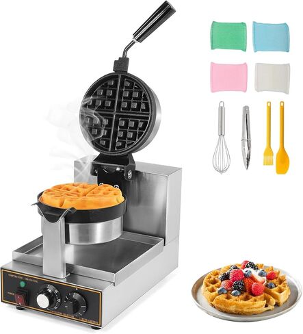 WICHEMI Commercial Belgian Waffle Maker Thick, Cast Iron Waffle Maker Rotating, 180° Flip Nonstick Time Control Temperature Adjustable 110v 1200w in Kuwait