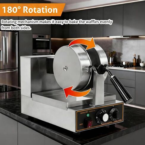 WICHEMI Commercial Belgian Waffle Maker Thick, Cast Iron Waffle Maker Rotating, 180° Flip Nonstick Time Control Temperature Adjustable 110v 1200w in Kuwait