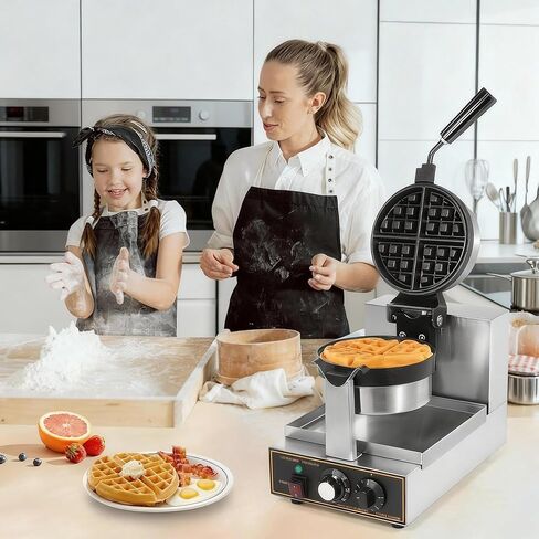 WICHEMI Commercial Belgian Waffle Maker Thick, Cast Iron Waffle Maker Rotating, 180° Flip Nonstick Time Control Temperature Adjustable 110v 1200w in Kuwait