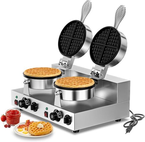 Commercial Waffle Maker, Dual-Head, Dual Zone Temp Setting, 2600W Stainless Steel Waffle Baker Machine, 50-300°C(120-570℉), Nonstick, for Catering, Restaurant, Perfect for Iftar, CE Certified in Saudi Arabia