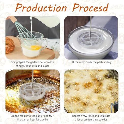 6 عبوات من مكاوي روزيت، قالب بونويلوس مع مقبض، قوالب وافل من الألومنيوم قابلة للفصل، صانعة روزيت، قالب أداة كعكة للمطبخ، الخبز، الطبخ in Kuwait