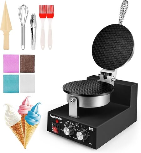 Commercial Waffle Cone Maker - 1200W Commercial Ice Cream Cone Maker w/ 8’’ Non-stick pan and 122–572°F Adjustable Temp, Waffle Cone Maker Machine w/Shaper Roller and Timer, for Restaurants in Saudi Arabia
