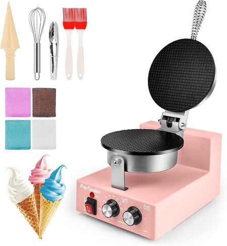Commercial Waffle Cone Maker - 1200W Commercial Ice Cream Cone Maker w/ 8’’ Non-stick pan and 122–572°F Adjustable Temp, Waffle Cone Maker Machine w/Shaper Roller and Timer, for Restaurants in Saudi Arabia