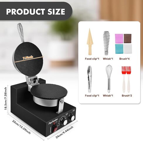 Commercial Waffle Cone Maker - 1200W Commercial Ice Cream Cone Maker w/ 8’’ Non-stick pan and 122–572°F Adjustable Temp, Waffle Cone Maker Machine w/Shaper Roller and Timer, for Restaurants in Saudi Arabia