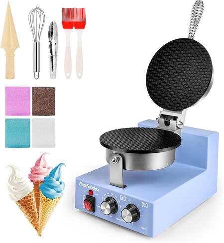 Commercial Waffle Cone Maker - 1200W Commercial Ice Cream Cone Maker w/ 8’’ Non-stick pan and 122–572°F Adjustable Temp, Waffle Cone Maker Machine w/Shaper Roller and Timer, for Restaurants in Saudi Arabia