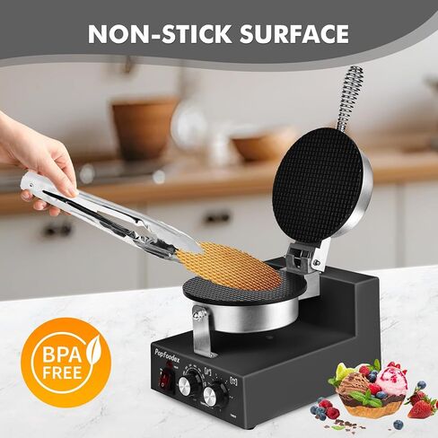 Commercial Waffle Cone Maker - 1200W Commercial Ice Cream Cone Maker w/ 8’’ Non-stick pan and 122–572°F Adjustable Temp, Waffle Cone Maker Machine w/Shaper Roller and Timer, for Restaurants in Saudi Arabia