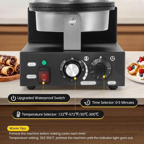 Dyna-Living Commerical Waffle Cone Maker 1200W Professional Waffle Cone Iron Restaurant Ice Cream Cone Egg Roll Mold Nonstick Waffle Machine for Home in Kuwait