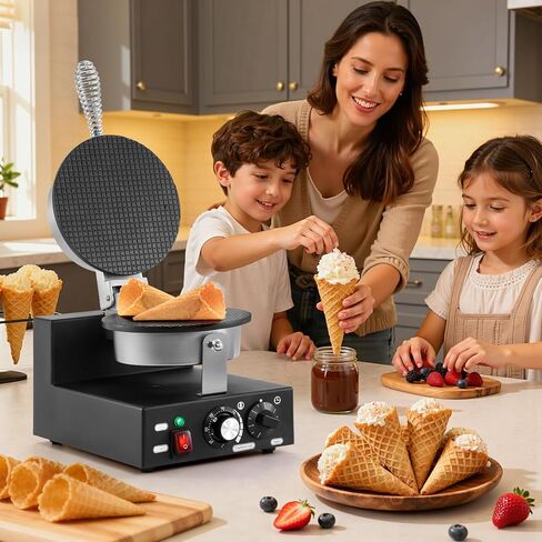 Dyna-Living Commerical Waffle Cone Maker 1200W Professional Waffle Cone Iron Restaurant Ice Cream Cone Egg Roll Mold Nonstick Waffle Machine for Home in Kuwait