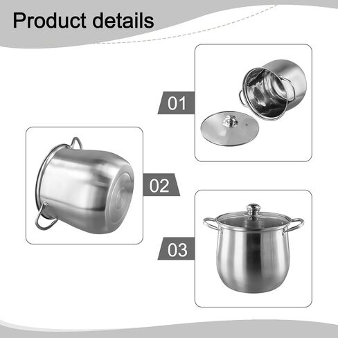 201 Stainless Steel Stock Pot with Heat-Resistant Glass Lid, Extra Large Capacity Soup Pot for Induction and All Stovetops, Visual Cooking for 3-4 Persons in Saudi Arabia