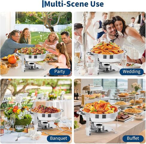 Professional Buffet Warming Solution - 5QT Round Stainless Steel Chafing Dish Set, 4 Pack with Glass Lids, Fuel Holders, Food & Water Pans - Ideal for Catering, Weddings, Parties in Kuwait