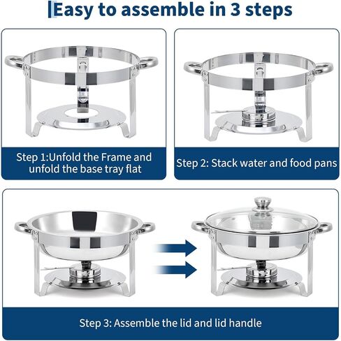 Professional Buffet Warming Solution - 5QT Round Stainless Steel Chafing Dish Set, 4 Pack with Glass Lids, Fuel Holders, Food & Water Pans - Ideal for Catering, Weddings, Parties in Kuwait