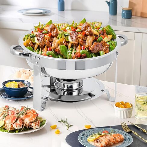 Professional Buffet Warming Solution - 5QT Round Stainless Steel Chafing Dish Set, 4 Pack with Glass Lids, Fuel Holders, Food & Water Pans - Ideal for Catering, Weddings, Parties in Kuwait