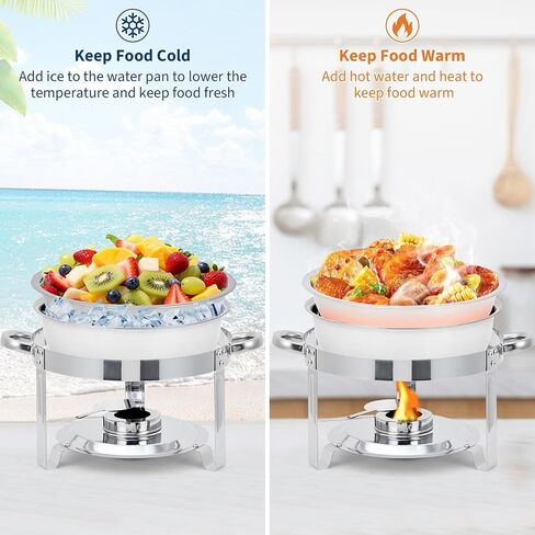Professional Buffet Warming Solution - 5QT Round Stainless Steel Chafing Dish Set, 4 Pack with Glass Lids, Fuel Holders, Food & Water Pans - Ideal for Catering, Weddings, Parties in Kuwait
