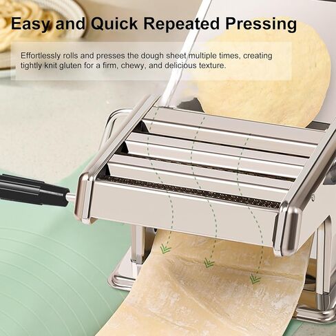Enfmay Home Manual Dough Presser, Stainless Steel Noodle Maker Machine, Dumpling Wrapper Press with 6-Thickness Settings (0.6-4.8mm), 3 Noodle Widths (2mm/6mm/9mm), Noodle Cutter for Kitchen in Saudi Arabia