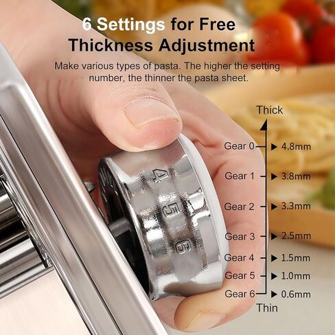 Enfmay Home Manual Dough Presser, Stainless Steel Noodle Maker Machine, Dumpling Wrapper Press with 6-Thickness Settings (0.6-4.8mm), 3 Noodle Widths (2mm/6mm/9mm), Noodle Cutter for Kitchen in Saudi Arabia