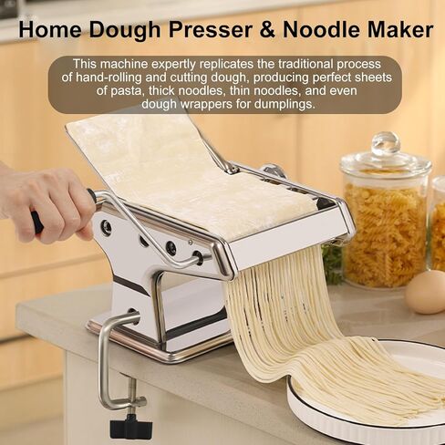 Enfmay Home Manual Dough Presser, Stainless Steel Noodle Maker Machine, Dumpling Wrapper Press with 6-Thickness Settings (0.6-4.8mm), 3 Noodle Widths (2mm/6mm/9mm), Noodle Cutter for Kitchen in Saudi Arabia