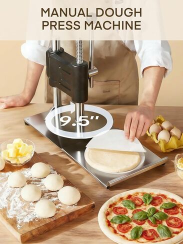 Manual Pizza Dough Press Machine, 9.5 inch Pizza Pastry Press Plate, Stainless Steel Bread Presser, Commercial Chapati Sheet Crust Maker, Upg Base,Forming Machine with Handle,100 Pcs Parchment Paper in Saudi Arabia