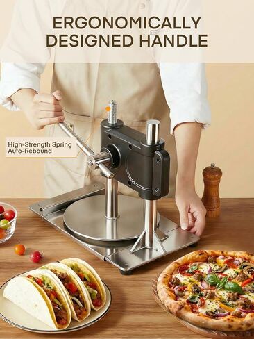 Manual Pizza Dough Press Machine, 9.5 inch Pizza Pastry Press Plate, Stainless Steel Bread Presser, Commercial Chapati Sheet Crust Maker, Upg Base,Forming Machine with Handle,100 Pcs Parchment Paper in Saudi Arabia