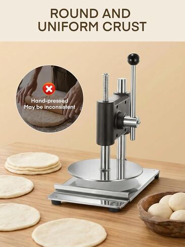 Manual Pizza Dough Press Machine, 9.5 inch Pizza Pastry Press Plate, Stainless Steel Bread Presser, Commercial Chapati Sheet Crust Maker, Upg Base,Forming Machine with Handle,100 Pcs Parchment Paper in Saudi Arabia