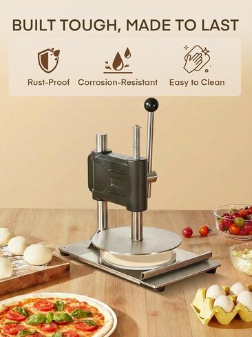 Manual Pizza Dough Press Machine, 9.5 inch Pizza Pastry Press Plate, Stainless Steel Bread Presser, Commercial Chapati Sheet Crust Maker, Upg Base,Forming Machine with Handle,100 Pcs Parchment Paper in Saudi Arabia
