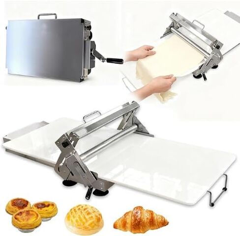 قطاعة عجين قابلة للطي (40.9 بوصة × 15.5 بوصة)، مع لوح فرد العجين اليدوي، ماكينة فرد العجين المصنوعة من الفولاذ المقاوم للصدأ بسمك 55 قابل للتعديل، سعة درجة تجارية (فضي) in Kuwait