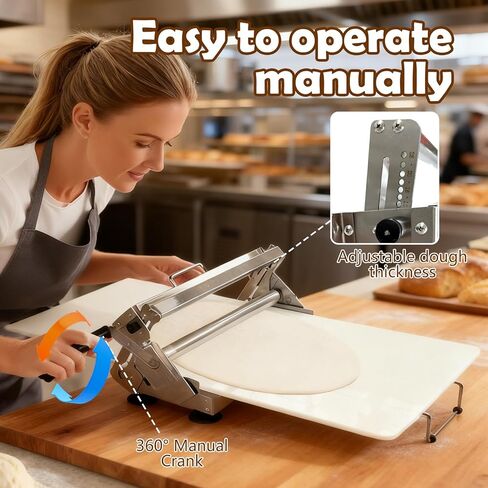 قطاعة عجين قابلة للطي (40.9 بوصة × 15.5 بوصة)، مع لوح فرد العجين اليدوي، ماكينة فرد العجين المصنوعة من الفولاذ المقاوم للصدأ بسمك 55 قابل للتعديل، سعة درجة تجارية (فضي) in Kuwait