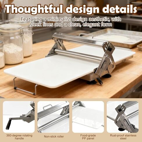 قطاعة عجين قابلة للطي (40.9 بوصة × 15.5 بوصة)، مع لوح فرد العجين اليدوي، ماكينة فرد العجين المصنوعة من الفولاذ المقاوم للصدأ بسمك 55 قابل للتعديل، سعة درجة تجارية (فضي) in Kuwait