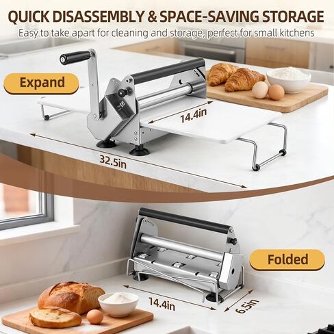 Folding Dough Sheeter Machine for Home 12" Manual Dough Sheeter Folding Dough Rolling Machine Compact Design with 0-20MM Thickness Adjustable, Stainless Steel in Saudi Arabia