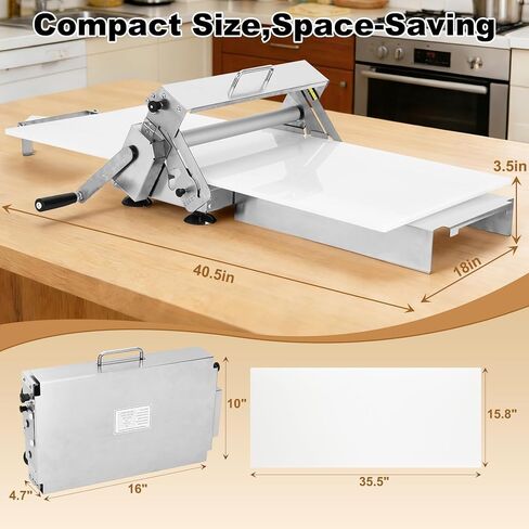 Folding Dough Sheeter 15.8", Manual Countertop Dough Sheeter, 0–25mm Adjustable Thickness, Food-Grade Stainless Steel Dough Roller Machine for Pizza Dough, Bread, Cookies, Pie Crust & Pastry Baking in Saudi Arabia
