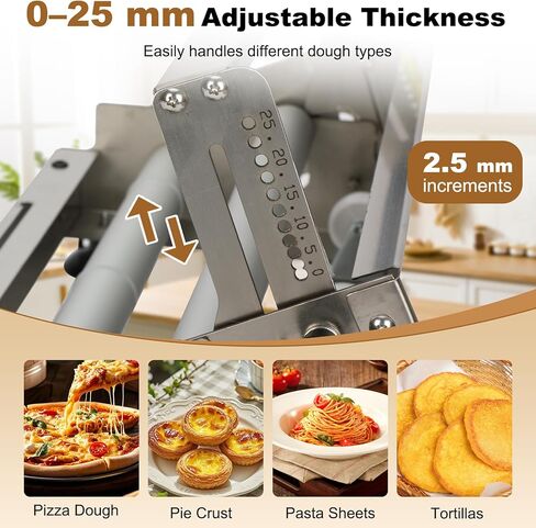 Folding Dough Sheeter 15.8", Manual Countertop Dough Sheeter, 0–25mm Adjustable Thickness, Food-Grade Stainless Steel Dough Roller Machine for Pizza Dough, Bread, Cookies, Pie Crust & Pastry Baking in Saudi Arabia