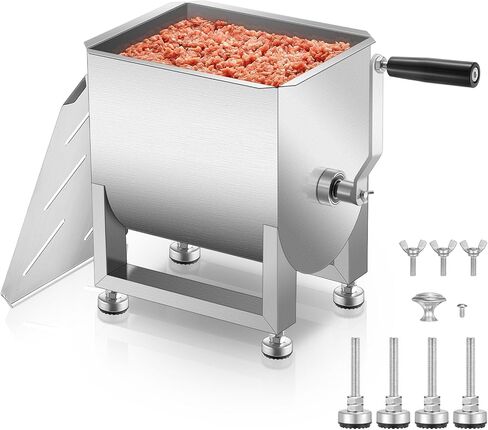 Manual Meat Mixer 44LBS/20L 304 Stainless Steel with Gear Box, Mix Up to 35LBS Sausage Meat per Batch, Tiltable Bowl, Removable Handle & Lid, Heavy-Duty for Hunting, Butcher Shop, Commercial Use in Saudi Arabia
