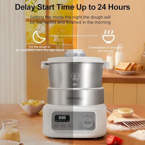 Lemuugo Electric Dough Maker with Proof Function, 6.34 Qt Bowl, Digital Timer, 2 Proofing Modes,Face-up Touch Panel,304 Stainless Steel,Kneading Device,LE-MIX6L in Saudi Arabia