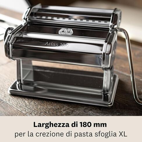 Marcato Atlas 180+ Premium Fresh Pasta Machine in Anodized Aluminium with 4 Sizes | Lasagne, Fettuccine, Tagliolini and Spaghetti, Made in Italy, AT-180-VCLS-PRM in Kuwait