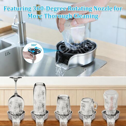 Glass Rinser for Kitchen Sink, 360 Degree Rotating High Pressure Glass Rinser with Pull Out Spray Head, Bottle Washer Cup Rinser Sink Attachment for Glass Cup for Bar Kitchen in Saudi Arabia