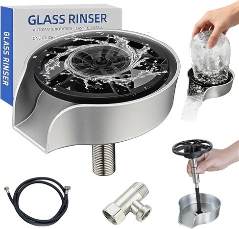 Glass Rinser for Kitchen Sink Glass Rinser with Pull-Out Spray High Pressure 360° Rotating Faucet Glass Rinser Cup Cleaner Bottle Washer for Bar Cafe Sink (Silver) in Kuwait