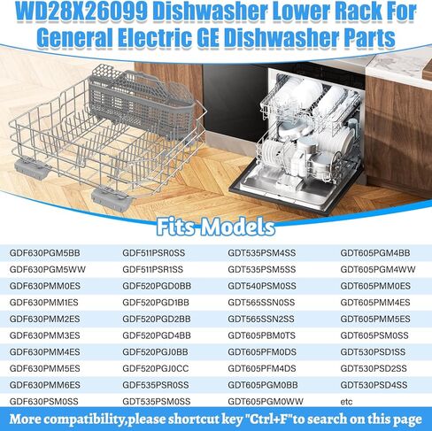 رف سفلي لغسالة الأطباق WD28X26099 مطور متوافق مع استبدال رف غسالة الأطباق GE، أجزاء الرف السفلي WD28X34744 WD28X10346 Ge GDT535PSM0SS GDF510PSM0SS GDF630PSM0SS طبق مع عجلات in Kuwait