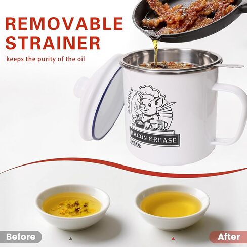 Enamel Grease Keeper with Strainer & Scraper - 40oz/15oz, Farmhouse Rustic Decor, High Temp Resistant, Dishwasher Safe, Includes Magic Sponge (Small) in Saudi Arabia