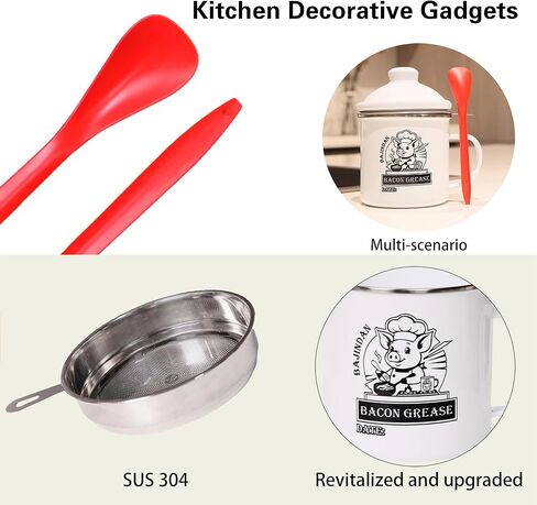 Enamel Grease Keeper with Strainer & Scraper - 40oz/15oz, Farmhouse Rustic Decor, High Temp Resistant, Dishwasher Safe, Includes Magic Sponge (Small) in Saudi Arabia