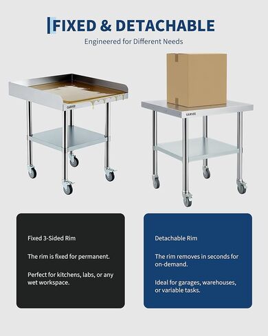 Stainless Steel Work Table with Wheels, 30x36 Inch Commercial Prep Table with Detachable 3-Sided Backsplash and Adjustable Shelf, Mobile Workbench for Kitchen Restaurant Garage in Saudi Arabia