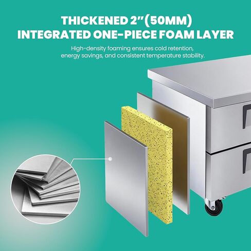 ثلاجة قاعدة الشيف مقاس 72 بوصة، ثلاجة طاولة إعداد بأدراج تجارية، مبرد سطح عمل من الفولاذ المقاوم للصدأ سعة 16 قدمًا مكعبًا مع 4 أدراج، تبريد R290 للخدمة الشاقة، معتمد من ETL in Kuwait