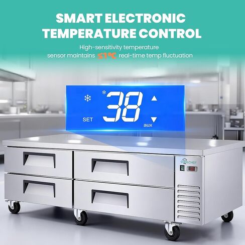 ثلاجة قاعدة الشيف مقاس 72 بوصة، ثلاجة طاولة إعداد بأدراج تجارية، مبرد سطح عمل من الفولاذ المقاوم للصدأ سعة 16 قدمًا مكعبًا مع 4 أدراج، تبريد R290 للخدمة الشاقة، معتمد من ETL in Kuwait