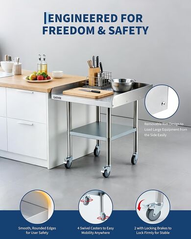 Stainless Steel Work Table with Wheels, 24x36 Inch Commercial Prep Table with Detachable 3-Sided Backsplash and Adjustable Shelf, Mobile Workbench for Kitchen Restaurant Garage in Saudi Arabia