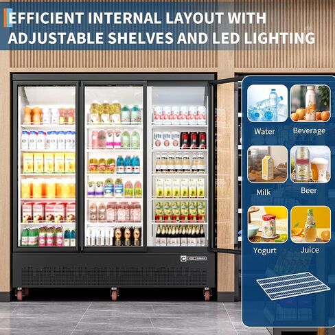 GAOMON Commercial Display Refrigerator 52.9 Cu.ft, Glass Door Beverage Cooler with Adjustable Shelves, LED Lighting & Advertising Panel, Mobile Design in Saudi Arabia