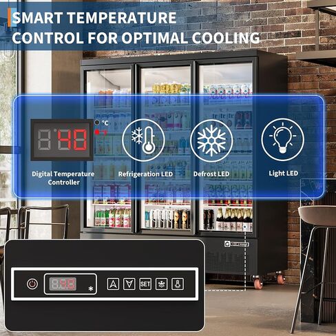 GAOMON Commercial Display Refrigerator 52.9 Cu.ft, Glass Door Beverage Cooler with Adjustable Shelves, LED Lighting & Advertising Panel, Mobile Design in Saudi Arabia
