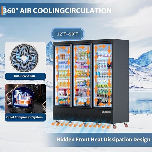 GAOMON Commercial Display Refrigerator 52.9 Cu.ft, Glass Door Beverage Cooler with Adjustable Shelves, LED Lighting & Advertising Panel, Mobile Design in Saudi Arabia
